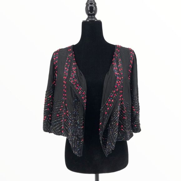 90’s Vintage Beaded Cropped Dinner Jacket Elbow Sleeves - Picture 2 of 12